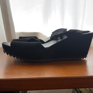 Pedro Garcia Black Suede Peep Toe Platform Wedge Sandals Size 40